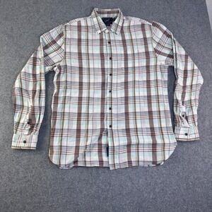 Grayers Clothiers Mens Large Plaid Button Down Shirt Blue Brown Cotton Bombfell